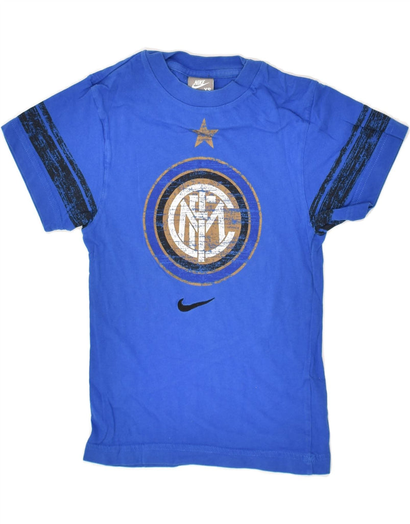 NIKE Boys AC Milan Graphic T-Shirt Top 6-7 Years XS Blue Cotton | Vintage Nike | Thrift | Second-Hand Nike | Used Clothing | Messina Hembry 