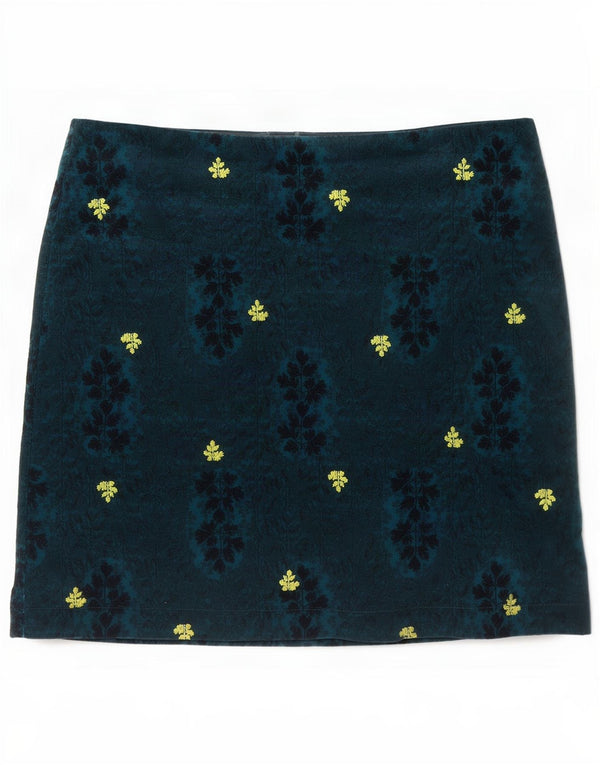 White Stuff Womens Velvet Mini Skirt UK 14 Large W34 Blue Floral Cotton