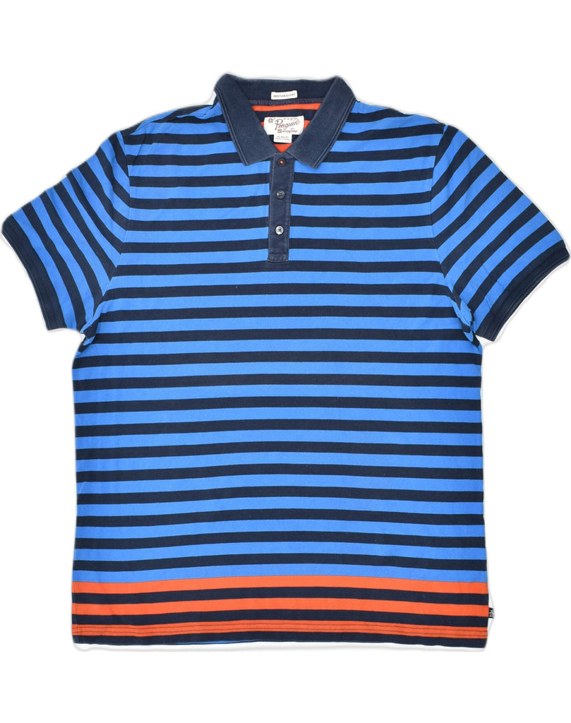 PENGUIN Mens Slim Herritage Fit Polo Shirt XL Blue Striped Cotton | Vintage | Thrift | Second-Hand | Used Clothing | Messina Hembry 