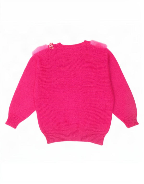 Vintage Womens Crew Neck Jumper Sweater UK 16 Large Pink Acrylic