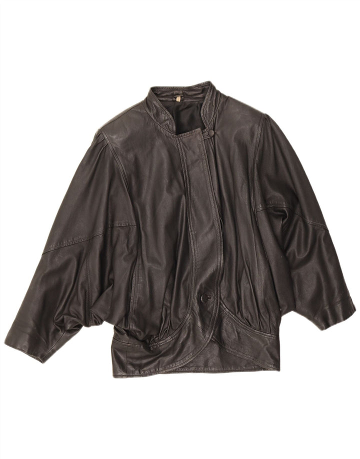 Vintage Womens Oversized Leather Jacket UK 10 Small Black Leather