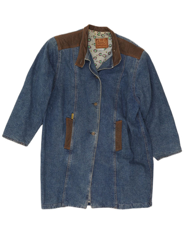 Vintage Womens Western Oversized Denim Coat US 3 XS Blue Colourblock Cotton