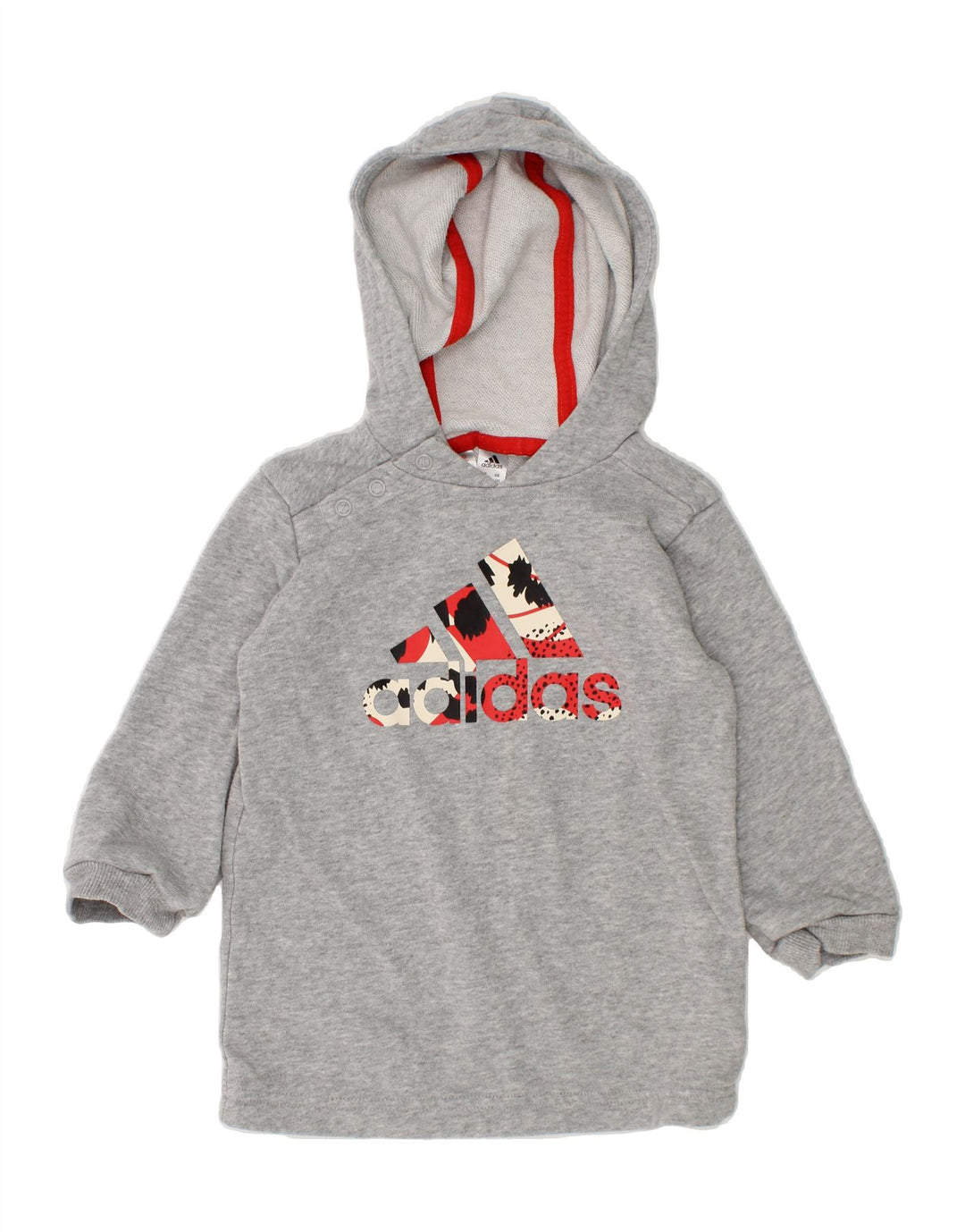 ADIDAS Baby Girls Graphic Hoodie Jumper 9-12 Months Grey Cotton Vintage Adidas and Second-Hand Adidas from Messina Hembry 