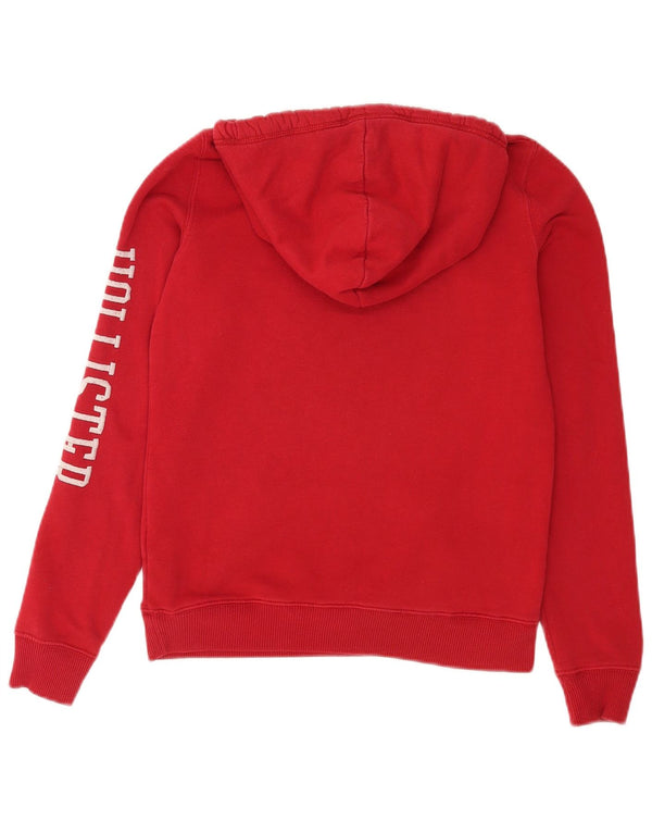 Hollister Womens Graphic Relaxed Fit Hoodie Jumper UK 4 XS Red Cotton