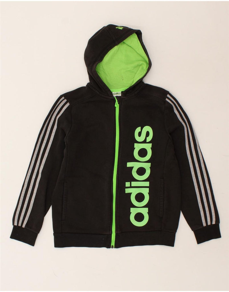 ADIDAS Boys Graphic Zip Hoodie Sweater 13-14 Years Black Cotton | Vintage Adidas | Thrift | Second-Hand Adidas | Used Clothing | Messina Hembry 