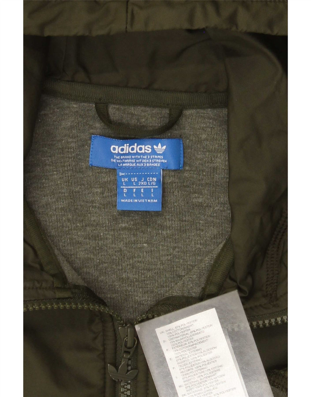 Adidas Mens Zip Hoodie Sweater Large Green Polyester