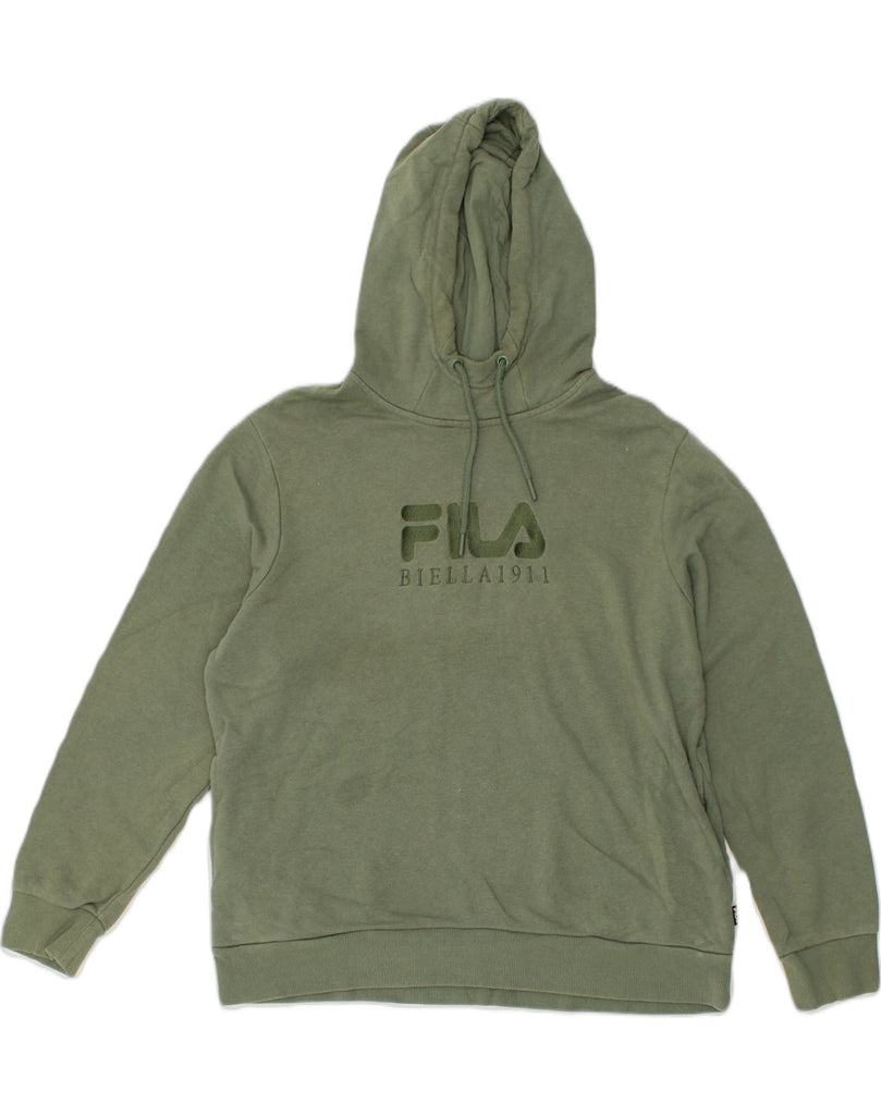 FILA Womens Graphic Hoodie Jumper UK 16 Large  Green Cotton | Vintage Fila | Thrift | Second-Hand Fila | Used Clothing | Messina Hembry 