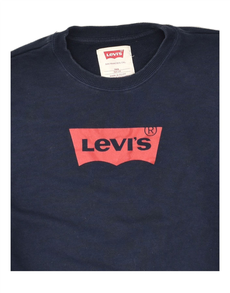 LEVI'S Boys Graphic Sweatshirt Jumper 13-14 Years Navy Blue Cotton | Vintage Levi's | Thrift | Second-Hand Levi's | Used Clothing | Messina Hembry 