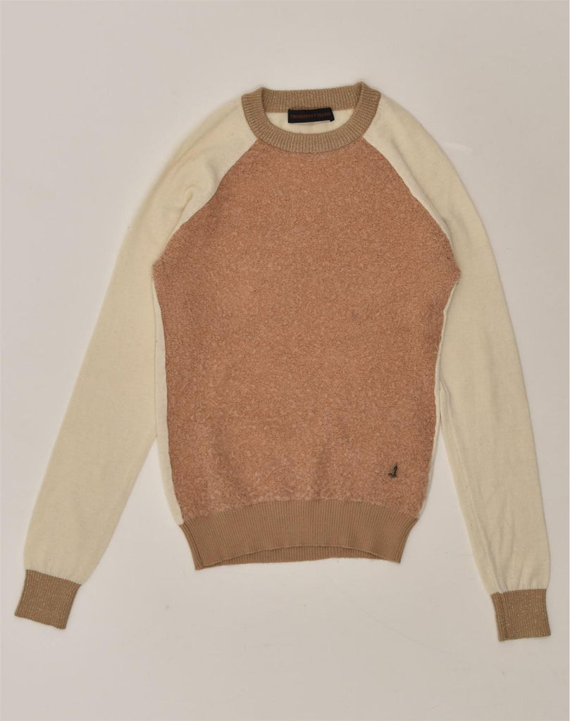 TRUSSARDI Womens Crew Neck Jumper Sweater UK 8 Small Brown Colourblock | Vintage Trussardi | Thrift | Second-Hand Trussardi | Used Clothing | Messina Hembry 