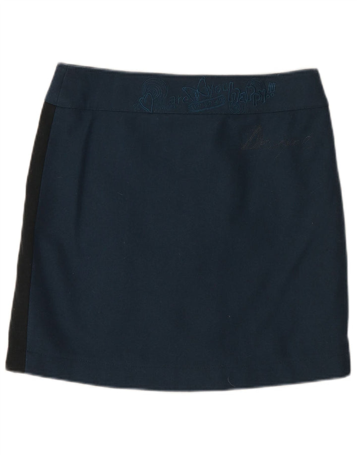 Desigual Womens A-Line Skirt EU 38 Medium W32 Navy Blue Geometric