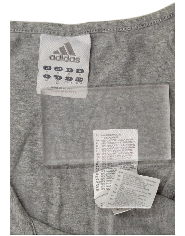 ADIDAS Womens Graphic Vest Top UK 12 Medium Grey Cotton