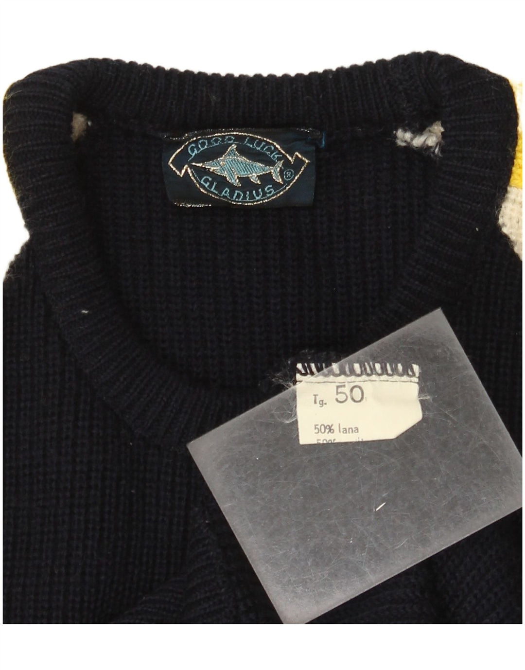 Good Luck Mens Crew Neck Jumper Sweater IT 50 Medium Black Colourblock Wool