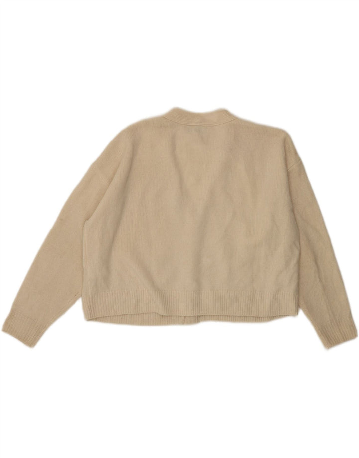 Zara Womens Crop Oversized Cardigan Sweater UK 10 Small Off White Wool