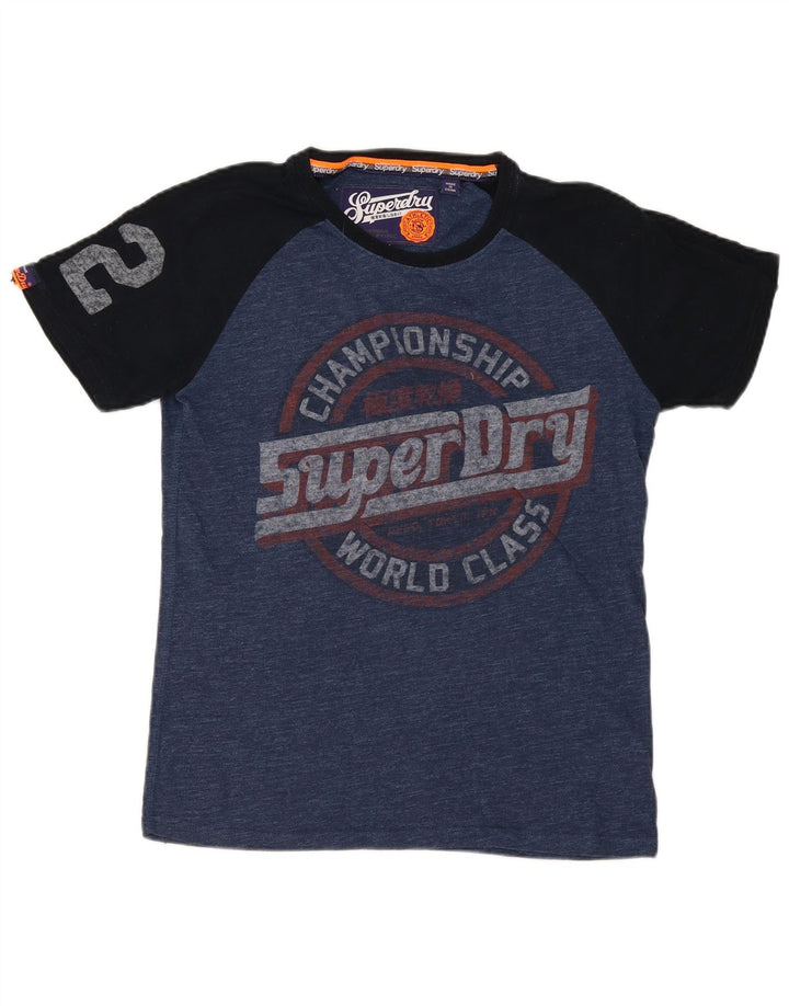 Superdry Mens Graphic T-Shirt Top Medium Blue Colourblock Cotton