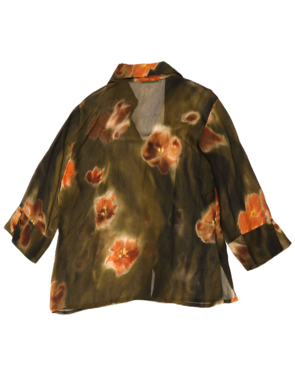 Fascino Womens See Through 3/4 Sleeve Shirt Blouse IT 50 XL Green Floral