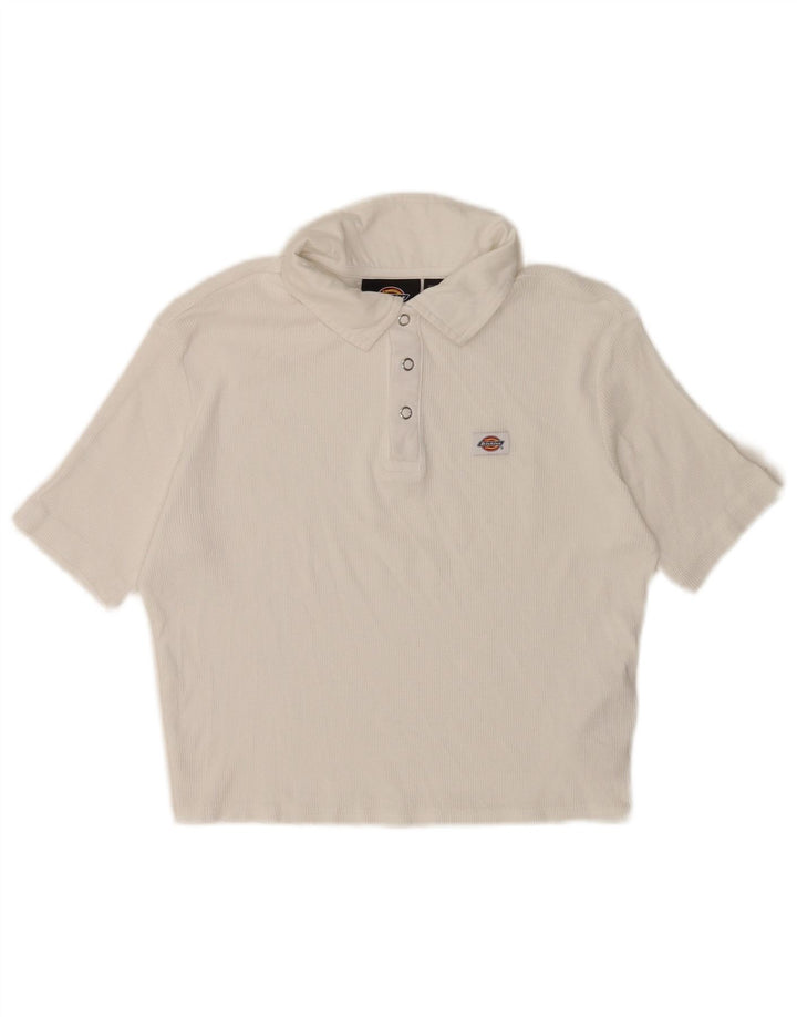 DICKIES Womens Crop Polo Shirt UK 12 Medium White Cotton
