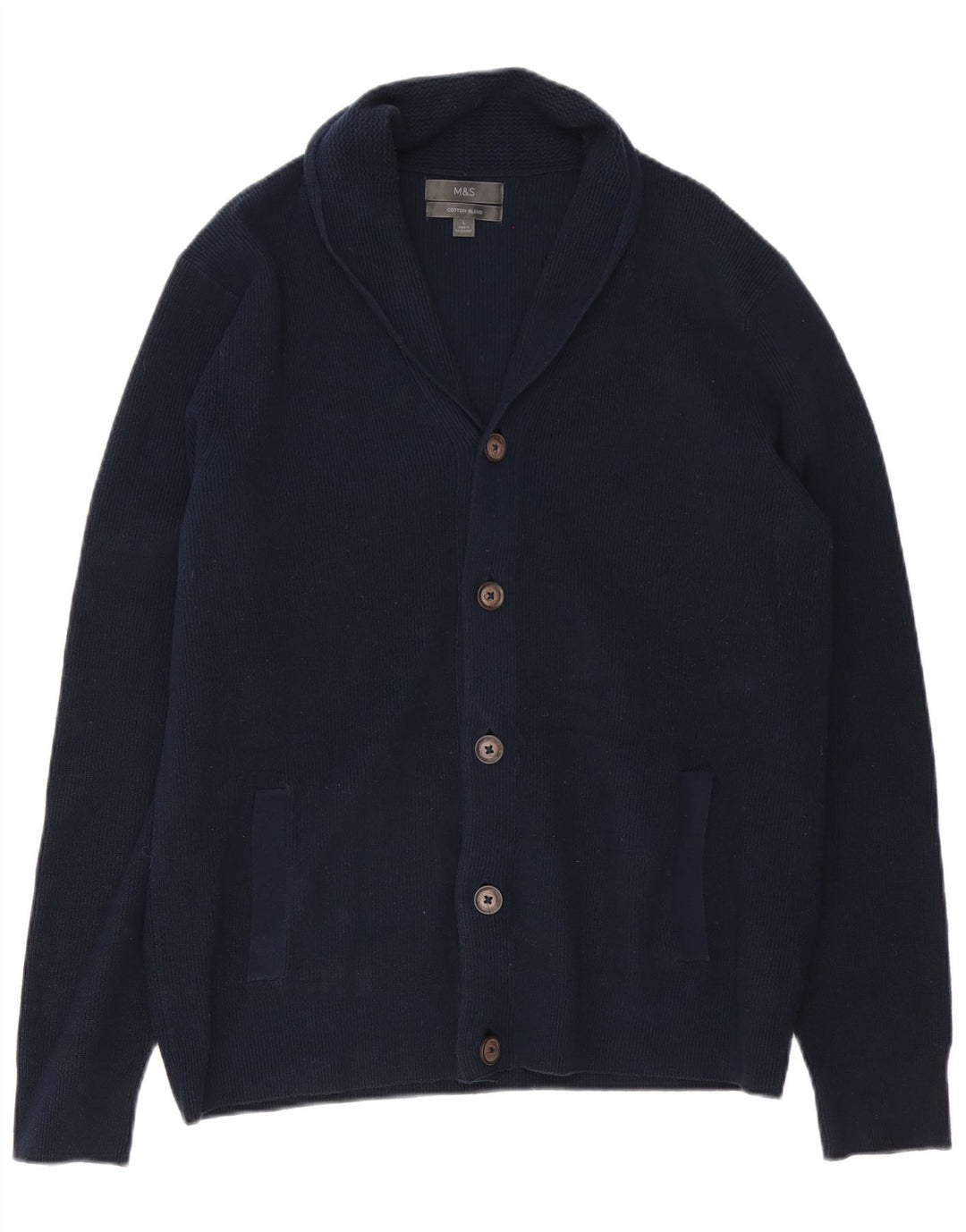 MARKS & SPENCER Mens Cardigan Sweater Large Navy Blue Cotton