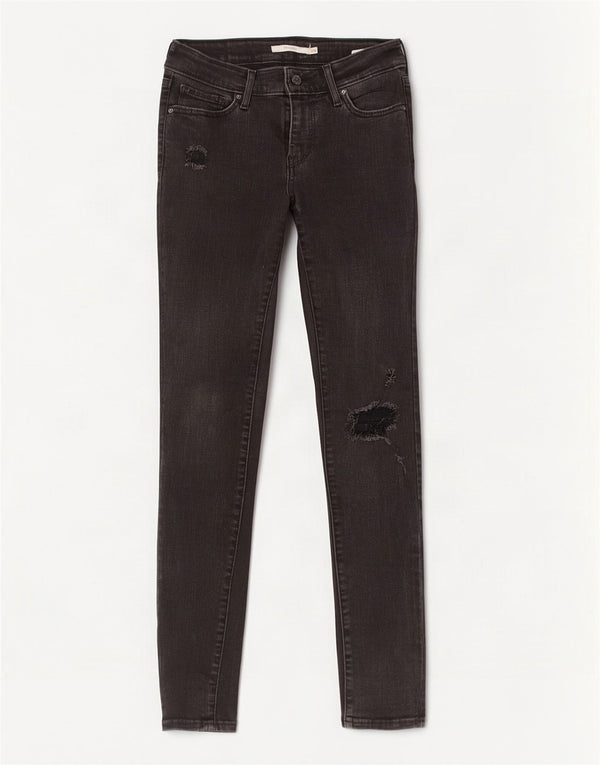 Levi's Womens 711 Distressed Skinny Jeans W26 L30 Black Cotton