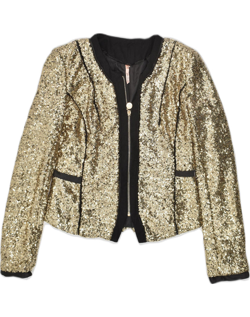 SWEEWE Womens Sequin Blazer Jacket UK 14 Medium Gold Polyester | Vintage Sweewe | Thrift | Second-Hand Sweewe | Used Clothing | Messina Hembry 