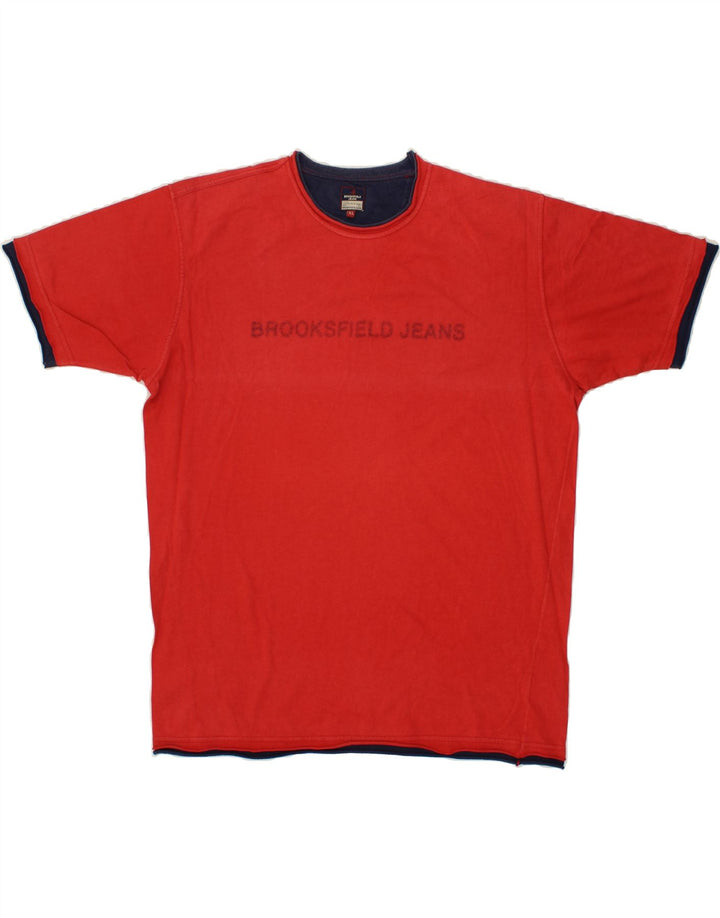 BROOKSFIELD Mens Graphic T-Shirt Top XL Red Cotton Vintage Brooksfield and Second-Hand Brooksfield from Messina Hembry 