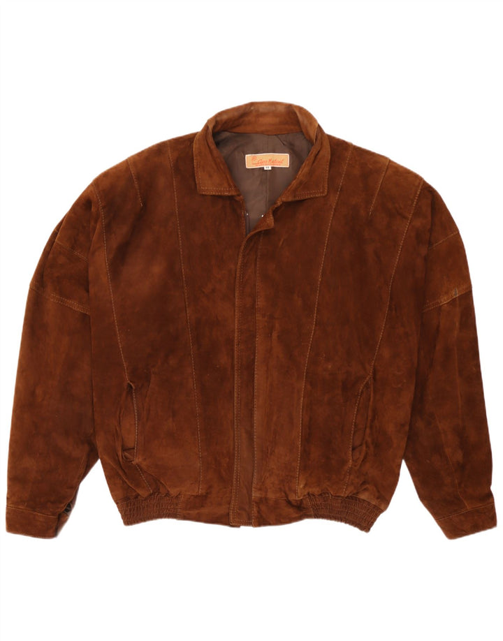 Vintage Mens Bomber Suede Jacket UK 44 2XL Brown Leather