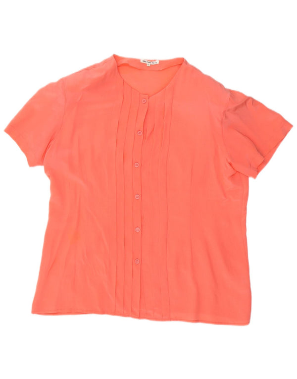 Vintage Womens Short Sleeve Shirt Blouse UK 16 Large Pink Silk