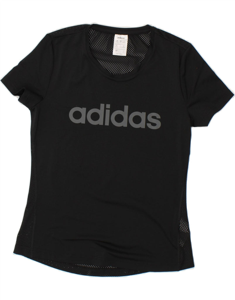 ADIDAS Womens Climalite Graphic T-Shirt Top UK 8/10 Small Black Polyester Vintage Adidas and Second-Hand Adidas from Messina Hembry 