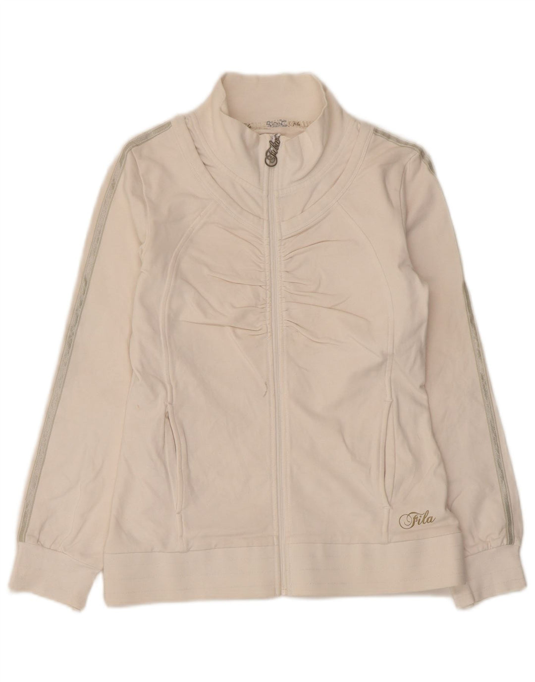 Fila Womens Tracksuit Top Jacket UK 10 Small White Striped Cotton