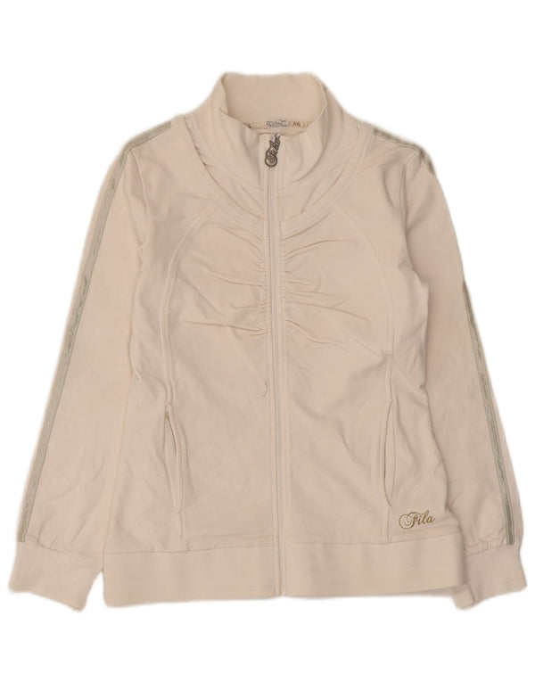Fila Womens Tracksuit Top Jacket UK 10 Small White Striped Cotton