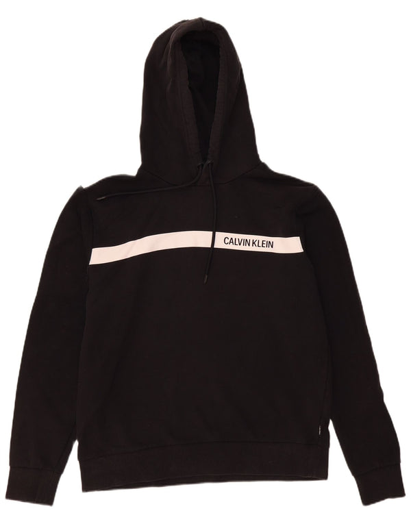 Calvin Klein Mens Graphic Hoodie Jumper Large Black Colourblock Cotton