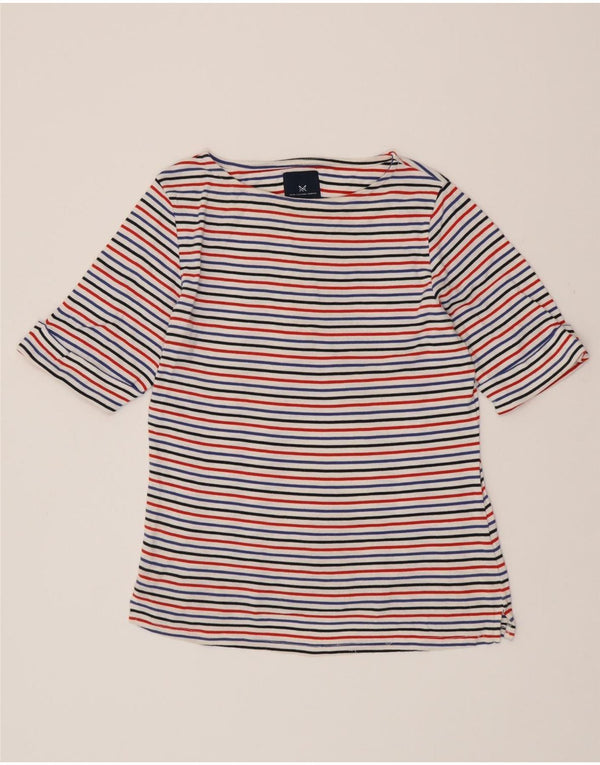 CREW CLOTHING Womens T-Shirt Top UK 14 Medium Multicoloured Striped Cotton