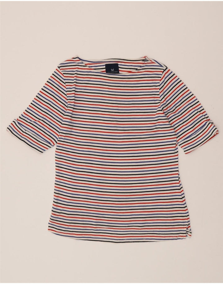 CREW CLOTHING Womens T-Shirt Top UK 14 Medium Multicoloured Striped Cotton