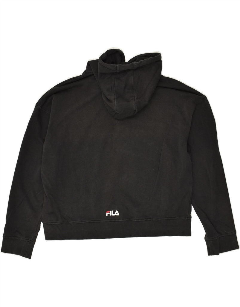 FILA Womens Crop Graphic Hoodie Jumper UK 16 Large Black Cotton | Vintage Fila | Thrift | Second-Hand Fila | Used Clothing | Messina Hembry 