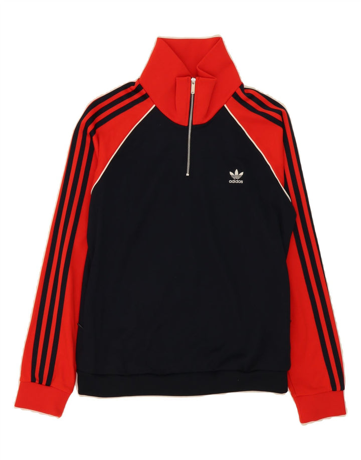 ADIDAS Womens Sweatshirt Jumper UK 14 Medium Navy Blue Colourblock Vintage Adidas and Second-Hand Adidas from Messina Hembry 