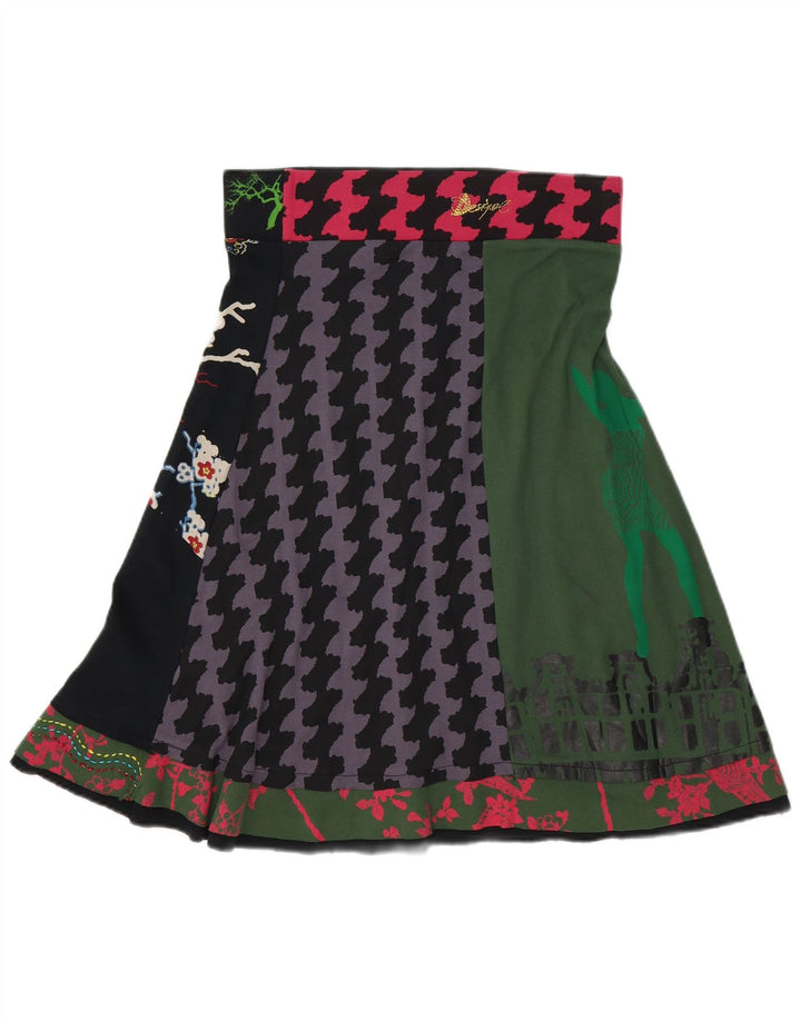 Desigual Womens Graphic A-Line Skirt Medium W32  Black Patchwork Cotton