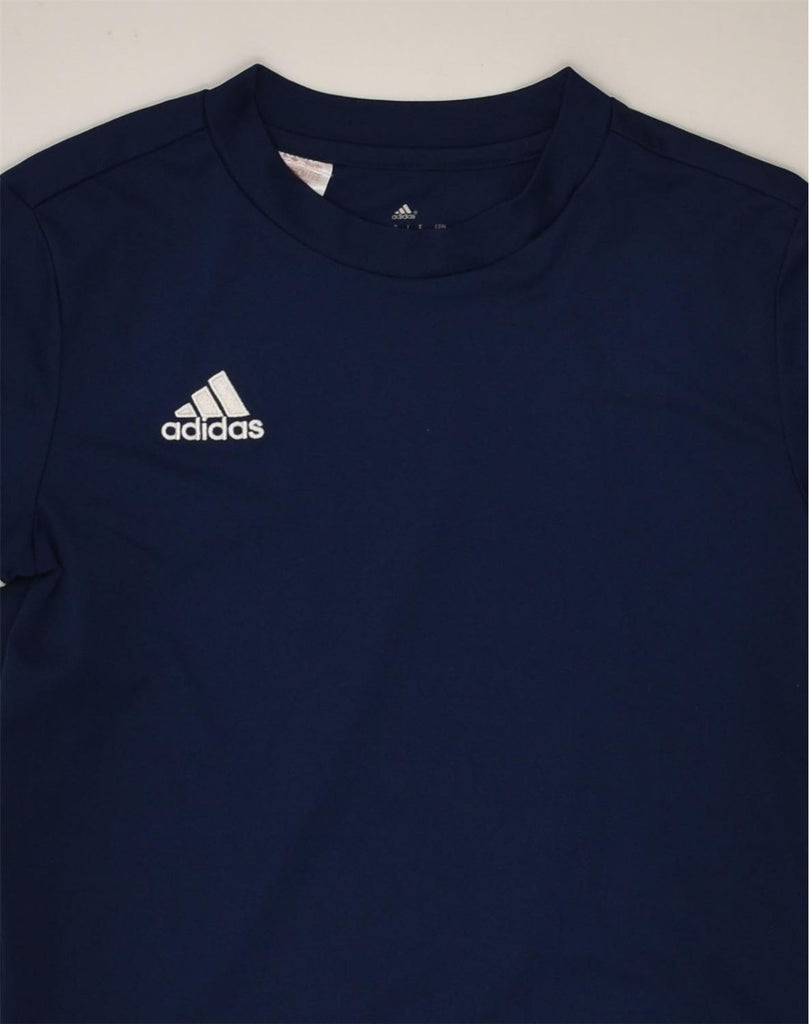 ADIDAS Boys T-Shirt Top 10-11 Years Navy Blue Polyester | Vintage Adidas | Thrift | Second-Hand Adidas | Used Clothing | Messina Hembry 