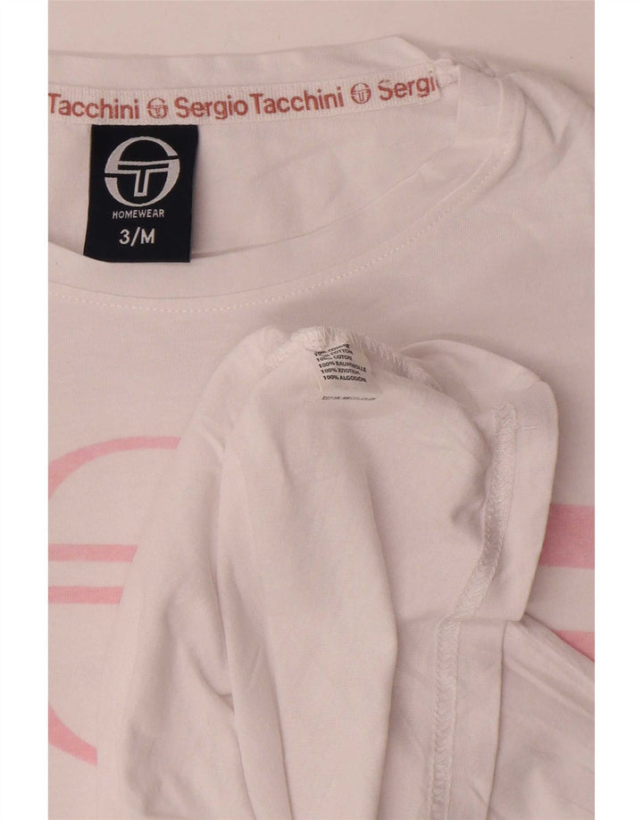 Sergio Tacchini Womens Graphic Top Long Sleeve UK 14 Medium White Striped