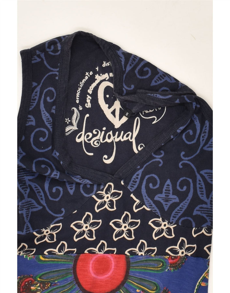 DESIGUAL Womens Sleeveless A-Line Dress UK 8 Small Navy Blue Patchwork | Vintage Desigual | Thrift | Second-Hand Desigual | Used Clothing | Messina Hembry 