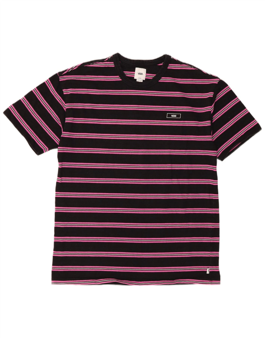 Vans Mens T-Shirt Top Large Black Striped Cotton
