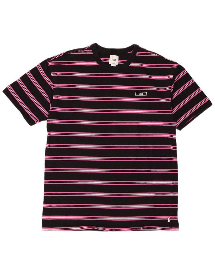 Vans Mens T-Shirt Top Large Black Striped Cotton