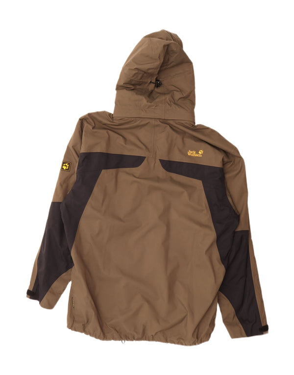 Jack Wolfskin Mens Hooded Rain Jacket UK 48 2XL Brown Colourblock Polyamide