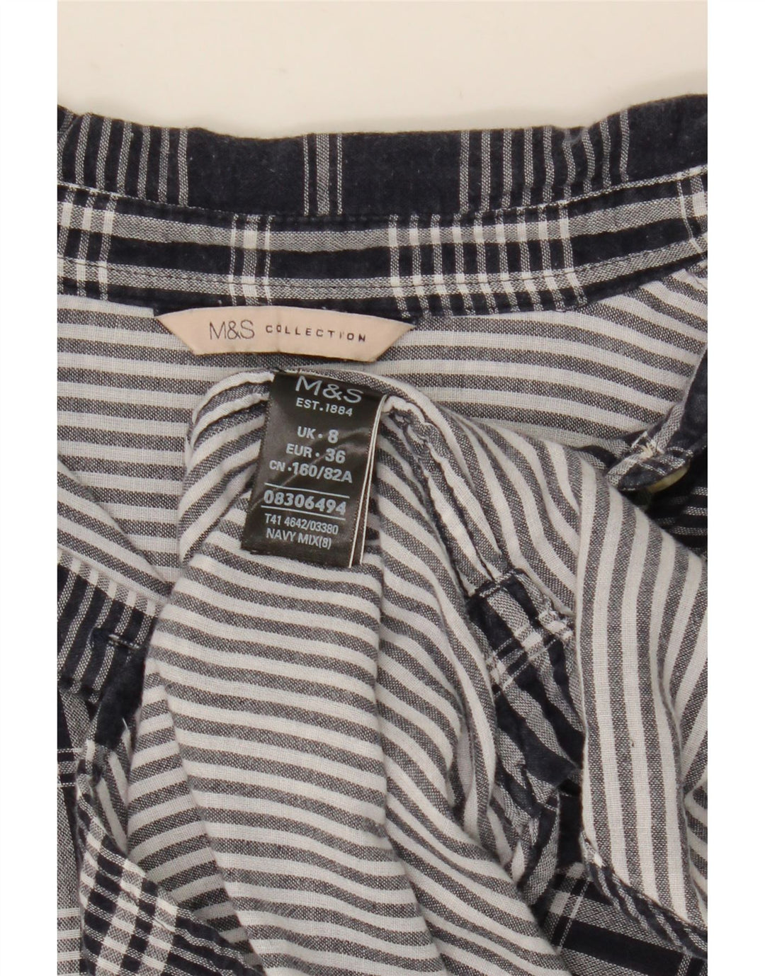 Marks & Spencer Womens Oversized Shirt UK 8 Small Navy Blue Check Cotton