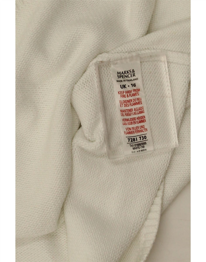 Marks & Spencer Womens Crew Neck Jumper Sweater UK 16 Large White Cotton