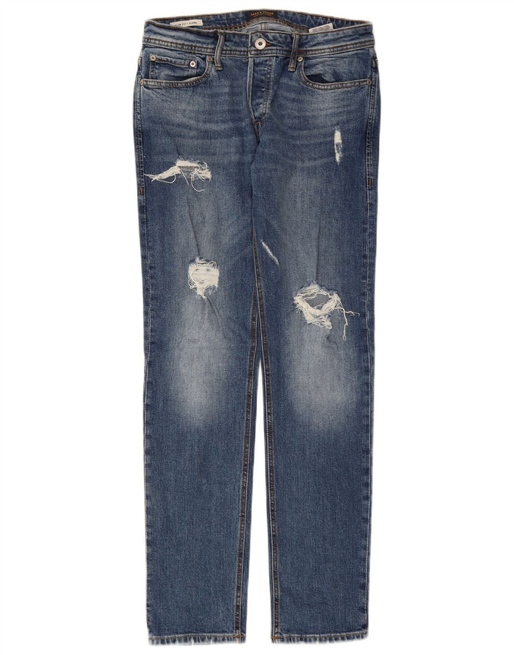 JACK & JONES Mens GLENN Distressed Slim Jeans W31 L32 Blue Cotton