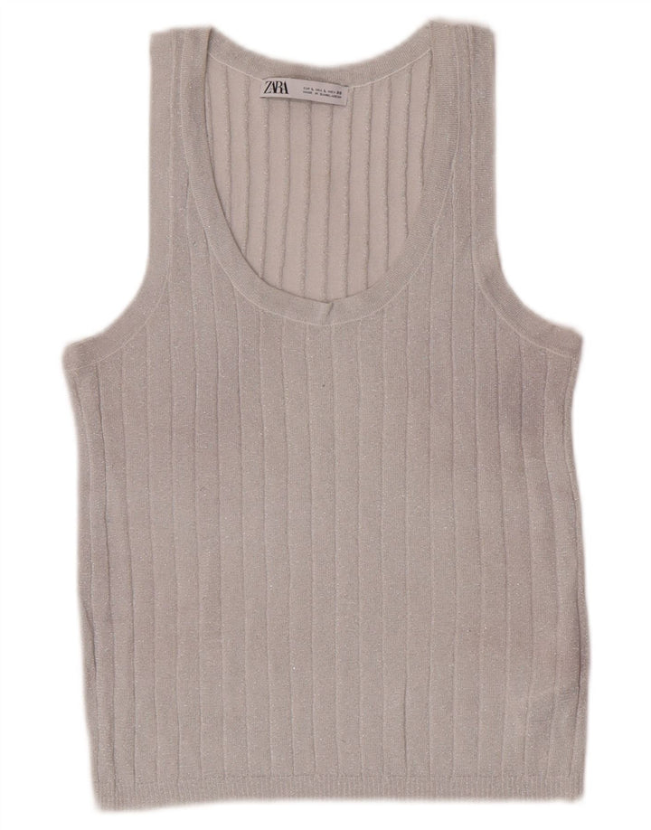 Zara Womens Vest Top UK 14 Large Silver Flecked Viscose