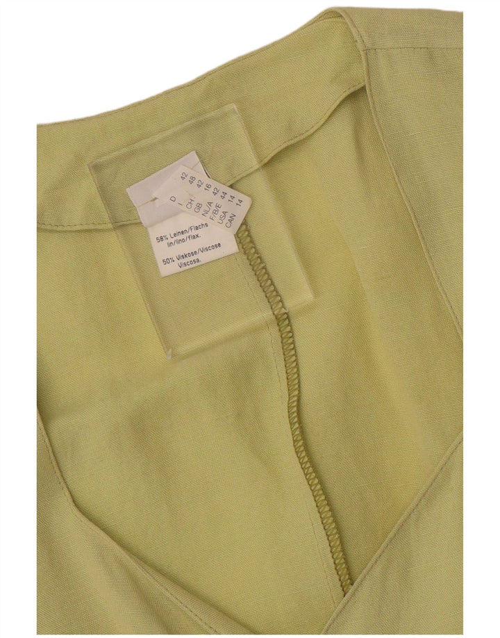 VINTAGE Womens Short Sleeve Shirt Blouse UK 16 Large Green Linen