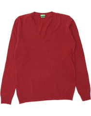 BENETTON Womens V-Neck Jumper Sweater UK 16 Large Red Wool