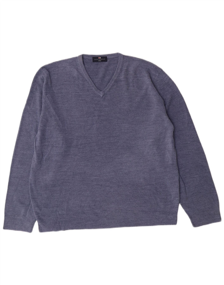 MARKS & SPENCER Mens Blue Harbour V-Neck Jumper Sweater XL Blue Classic