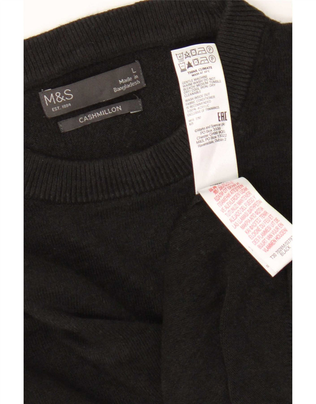Marks & Spencer Mens Crew Neck Jumper Sweater Large Black Acrylic