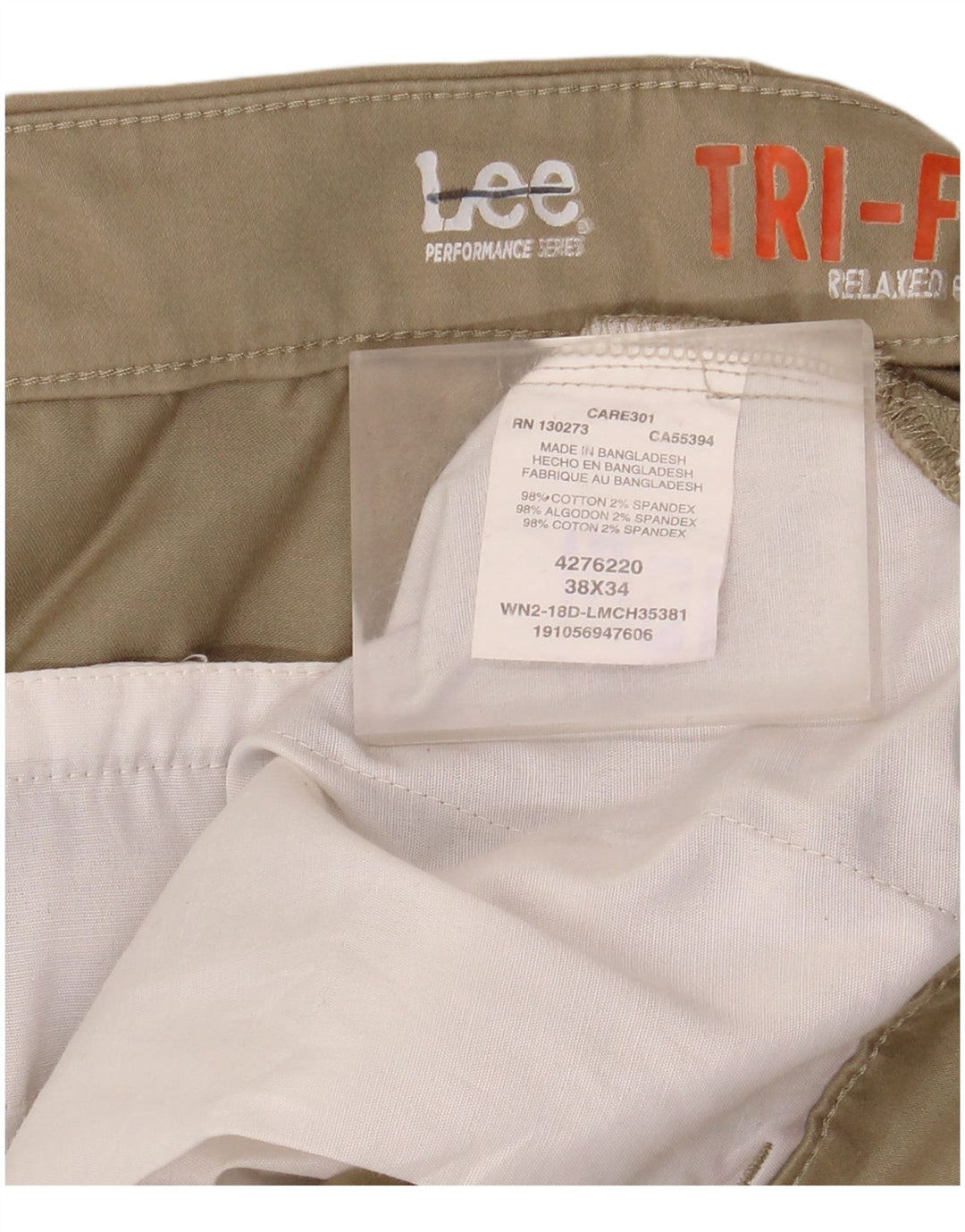 Lee Mens Relaxed Fit Chino Trousers W38 L34 Beige Cotton